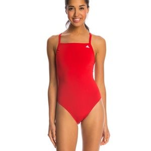 Adidas Solid Vortex Back One Piece Red Swimsuit 26